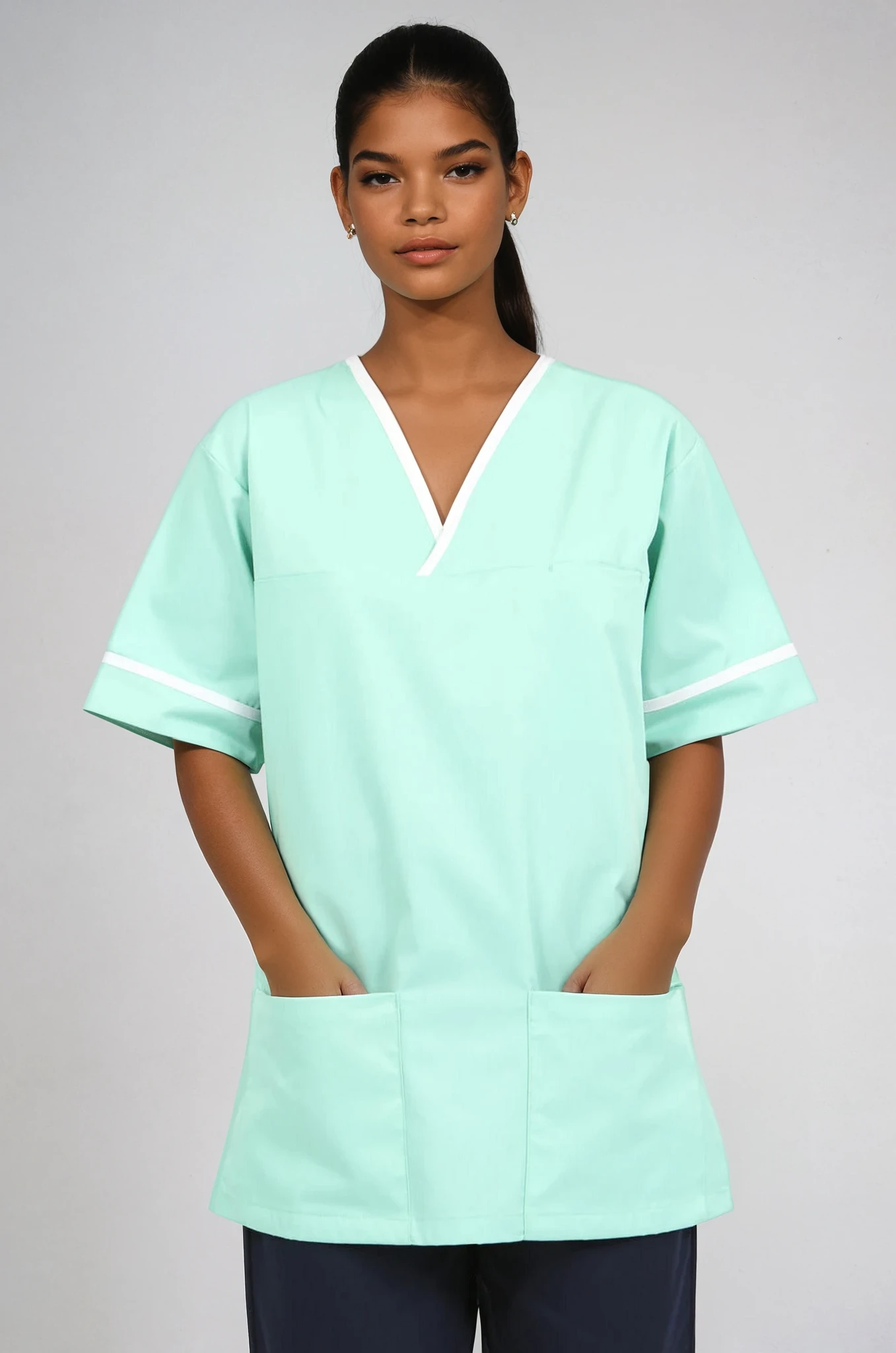 NSTT Unisex Smart Scrub Tunic (Colours) Unisex Scrub Top Behrens Eau De Nil / White XS