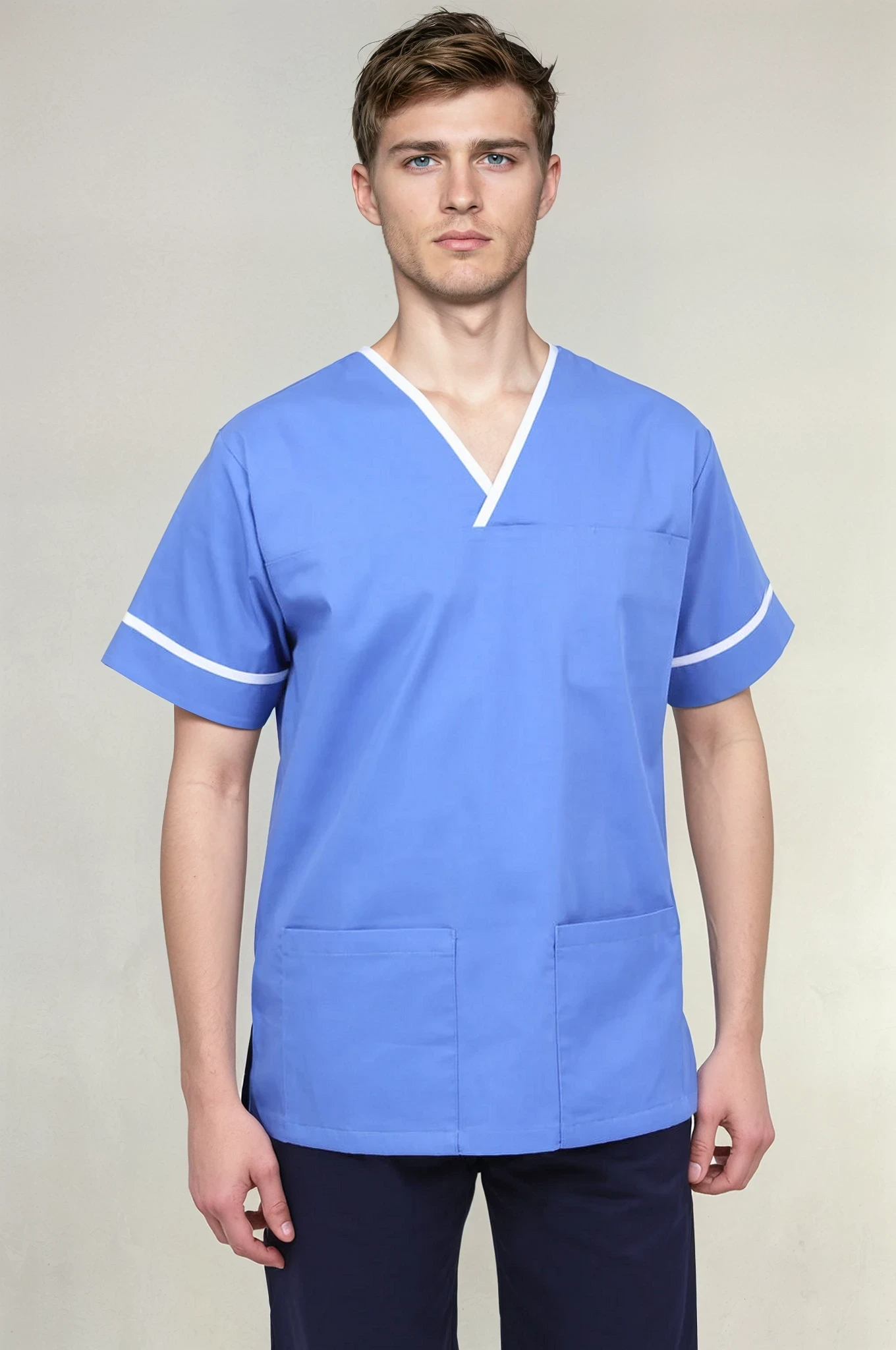 NSTT Unisex Smart Scrub Tunic (Colours) Unisex Scrub Top Behrens Hospital Blue / White XS
