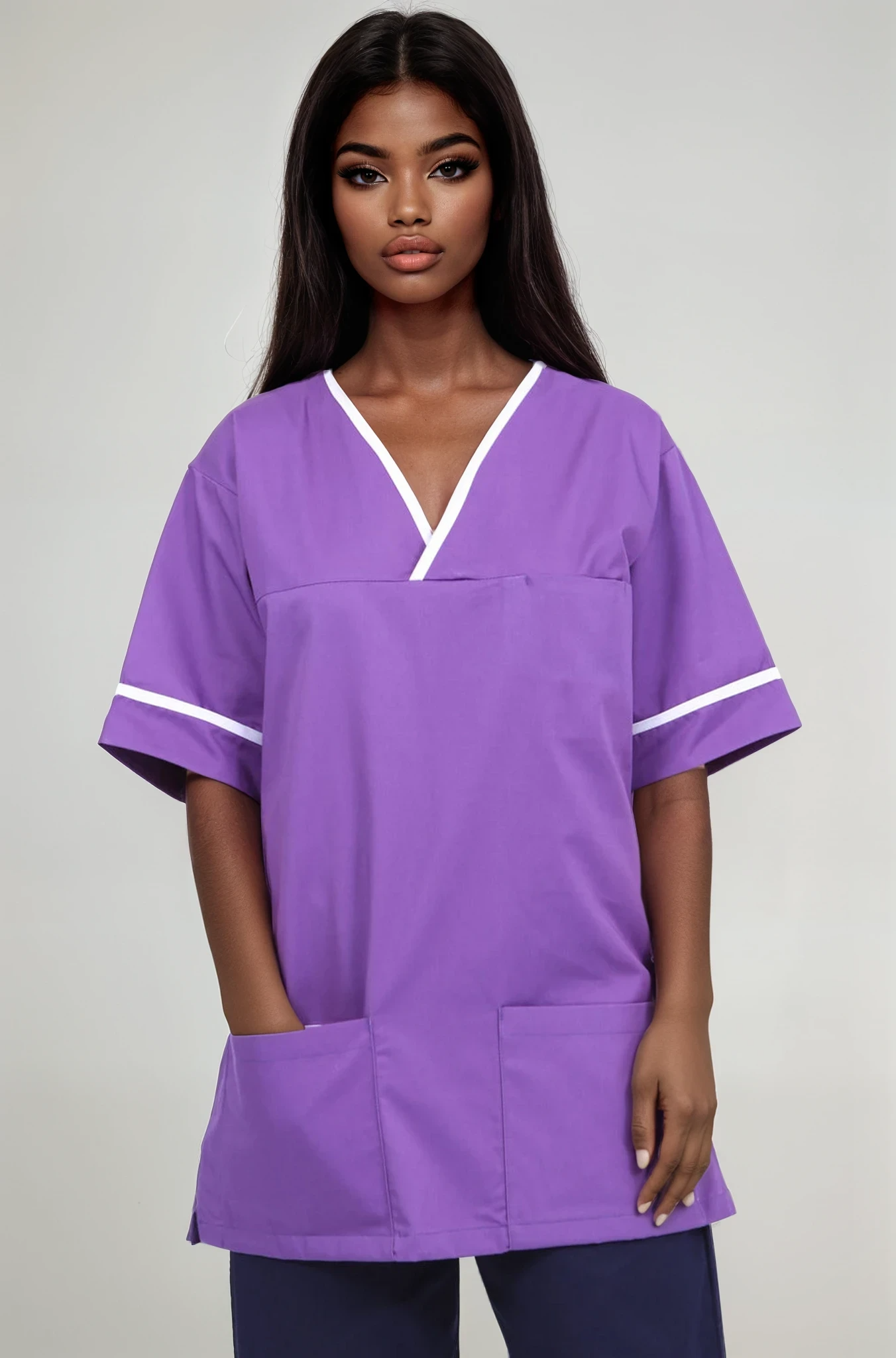 NSTT Unisex Smart Scrub Tunic (Colours) Unisex Scrub Top Behrens Purple / White XS