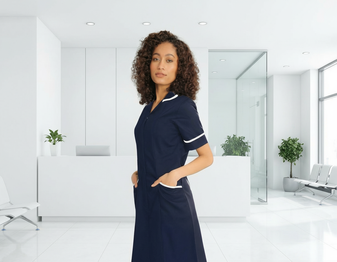 A female nurse wearing a nurse dress stood inside a private hospital