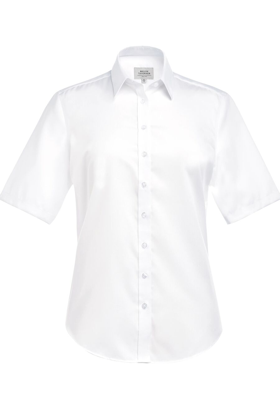 2405: Olbia Semi Fitted Non-Iron Shirt Womens Short Sleeve Shirts Brook Taverner White 4
