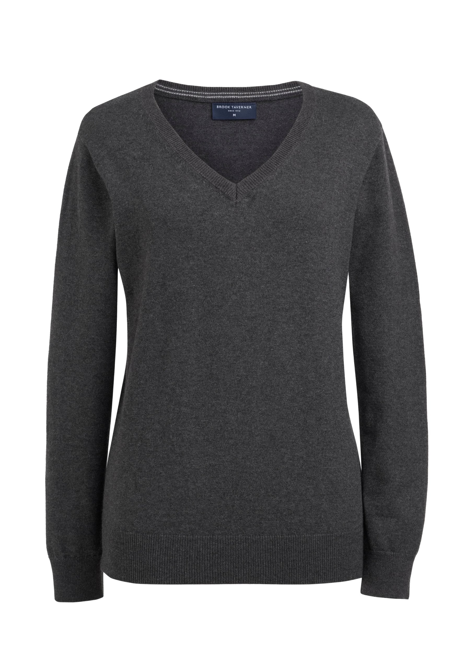 Riga Ladies V-Neck Jumper Womens Knitwear Brook Taverner Charcoal XS