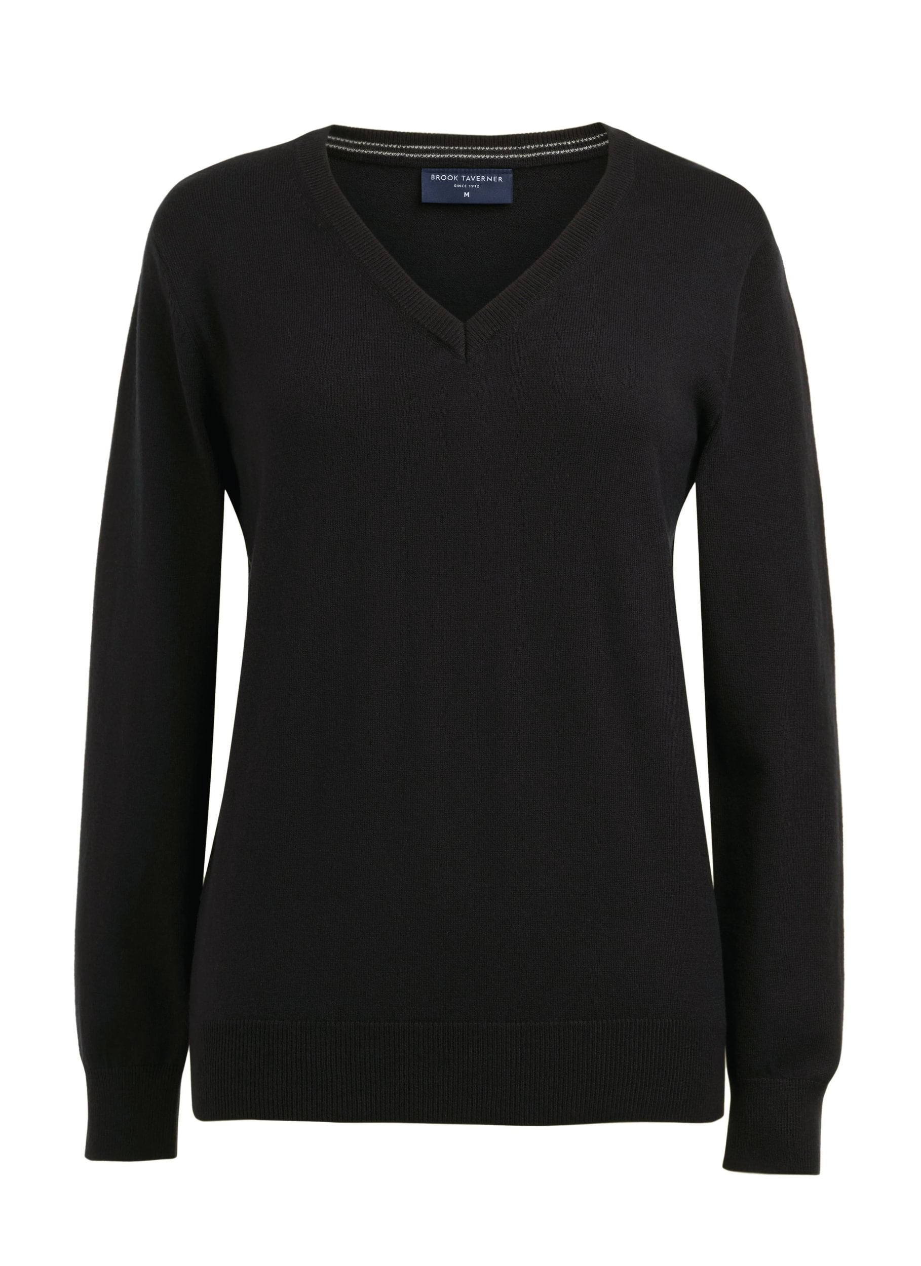 Riga Ladies V-Neck Jumper Womens Knitwear Brook Taverner Black XS