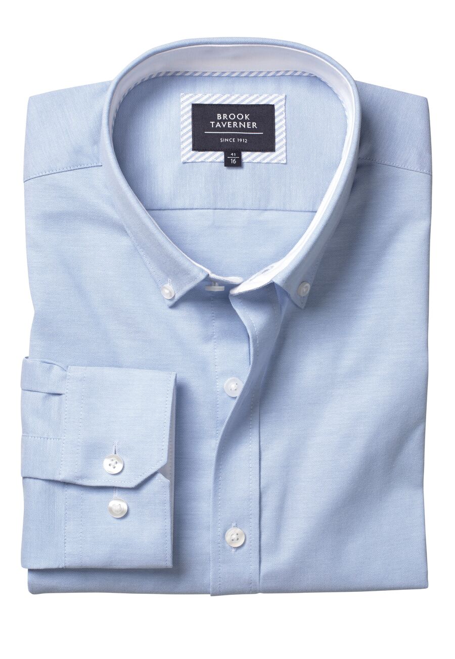 4717: Stewart Slim Fit Stretch Oxford Shirt Mens Long Sleeve Shirts Brook Taverner Sky Blue 14"