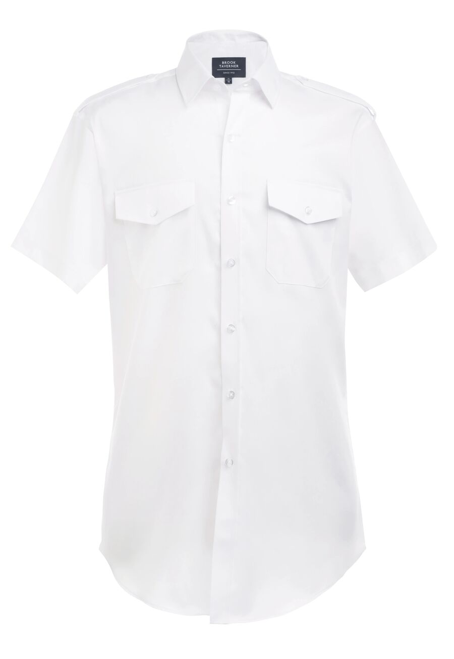 4719: Syracuse Non-Iron Pilot Shirt Mens Short Sleeve Shirts Brook Taverner White 14.5"