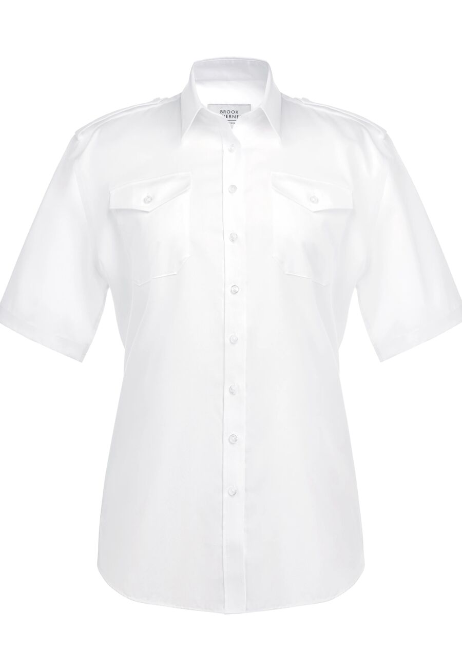 2427: Trapani Non-Iron Pilot Shirt Womens Short Sleeve Shirts Brook Taverner White 6