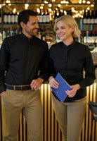 2403: Amelia Semi-Fitted Grandad Collar Shirt Womens Long Sleeve Shirts Brook Taverner Black 6