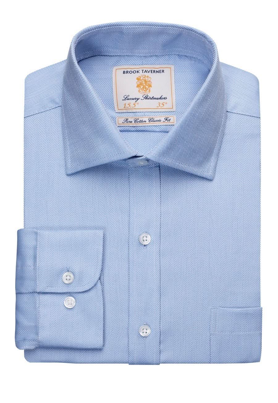 Altare Mens Herringbone Shirt Mens Long Sleeve Shirts Brook Taverner Blue Herringbone 14.5"