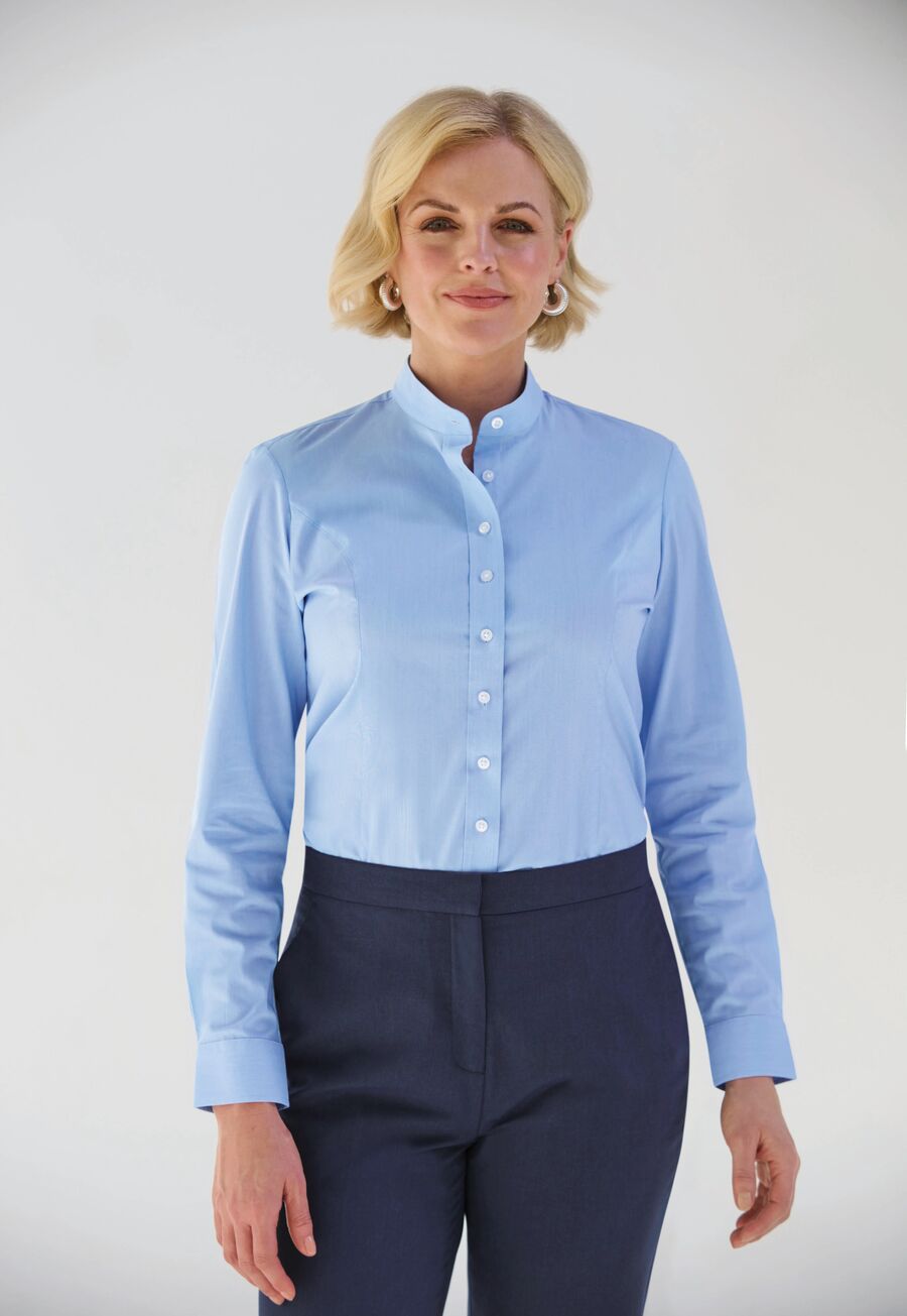 Amelia Semi-Fitted Grandad Collar Shirt Womens Long Sleeve Shirts Brook Taverner