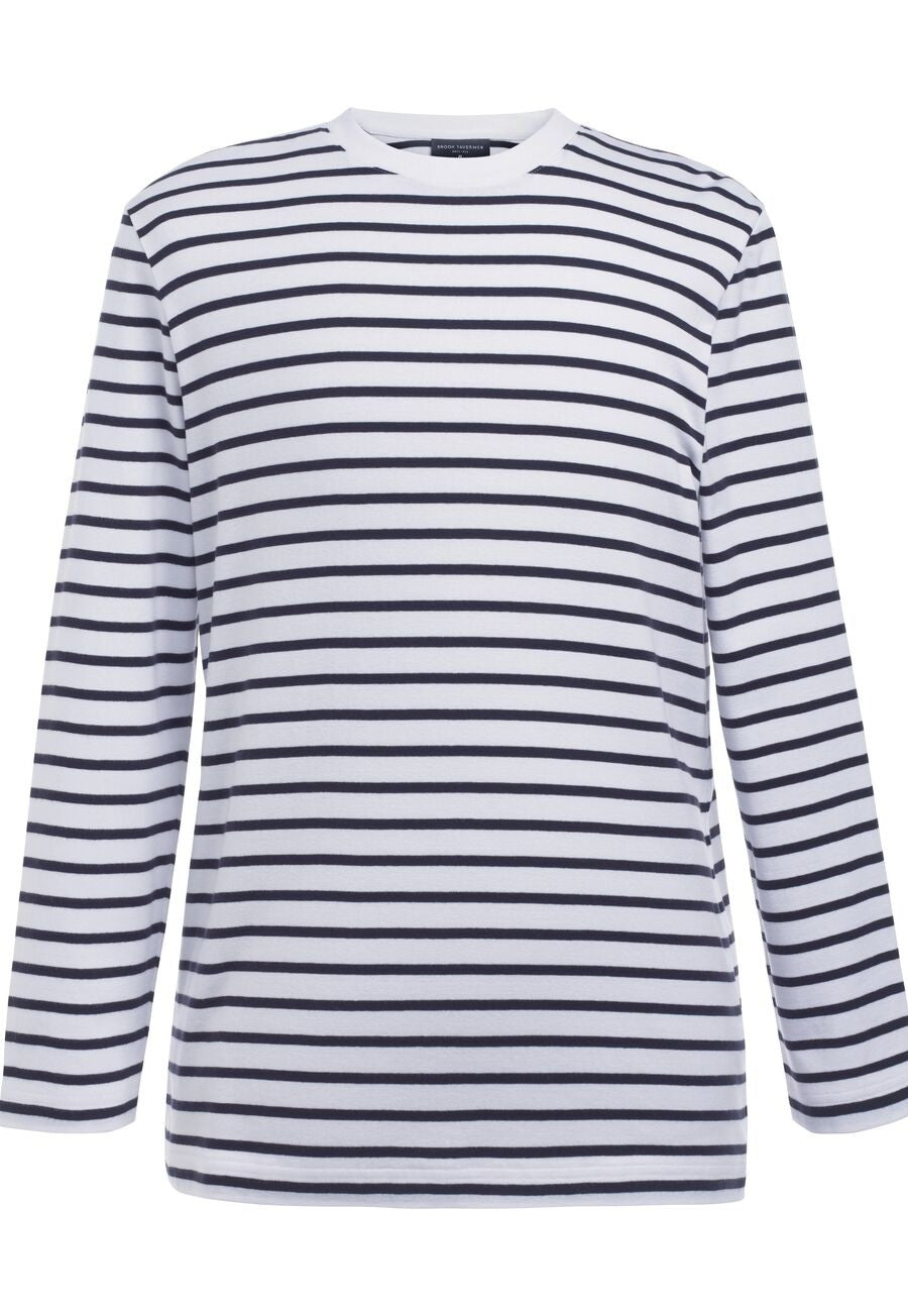 4722: Amos Long Sleeve Mens Breton Top Hospitality T-Shirts Brook Taverner White/Navy XS