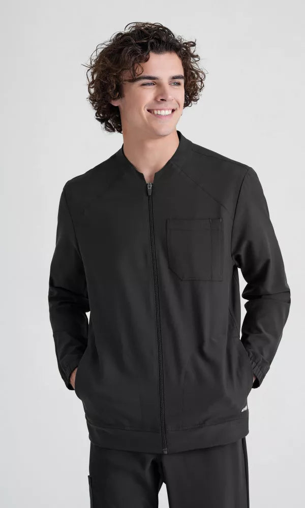 GSSW887: Greys Anatomy Evolve Warm-up Jacket Unisex Scrub Top Greys Anatomy by Barco Black XS