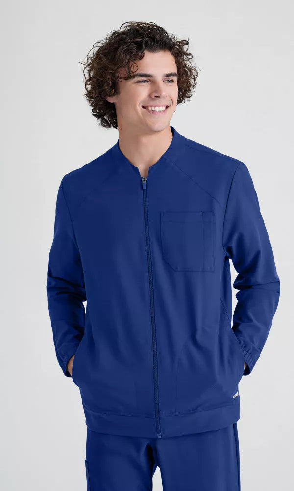 GSSW887: Greys Anatomy Evolve Warm-up Jacket Unisex Scrub Top Greys Anatomy by Barco Indigo XS