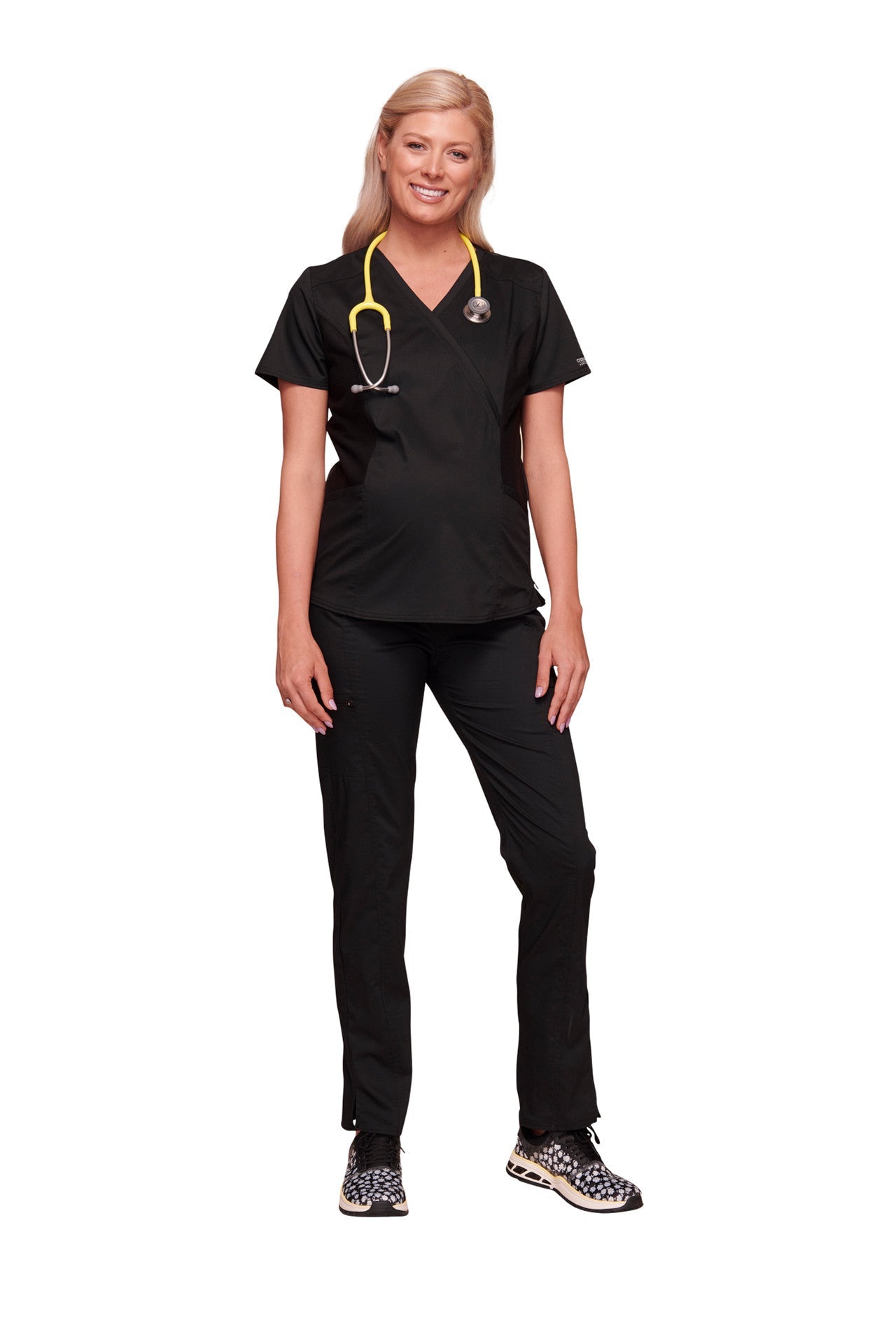 Cherokee Revolution Maternity Mock Wrap Top Ladies Scrub Top Cherokee Revolution Black XXS