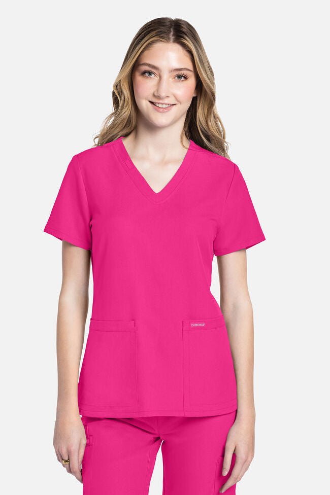 Cherokees Original Ultra Womens V-Neck Top Ladies Scrub Top Cherokee Ultra Electric Pink XXS
