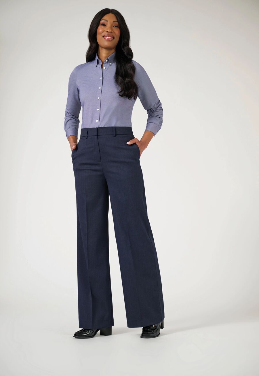 Cora Women's Wide Leg Trouser Ladies Suit Trouser Brook Taverner Navy Pin Dot 4 Short (27")