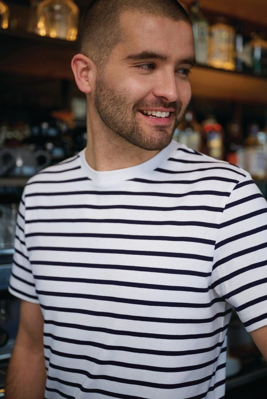 Edmund Short Sleeve Mens Breton Top Hospitality T-Shirts Brook Taverner White/Navy XS