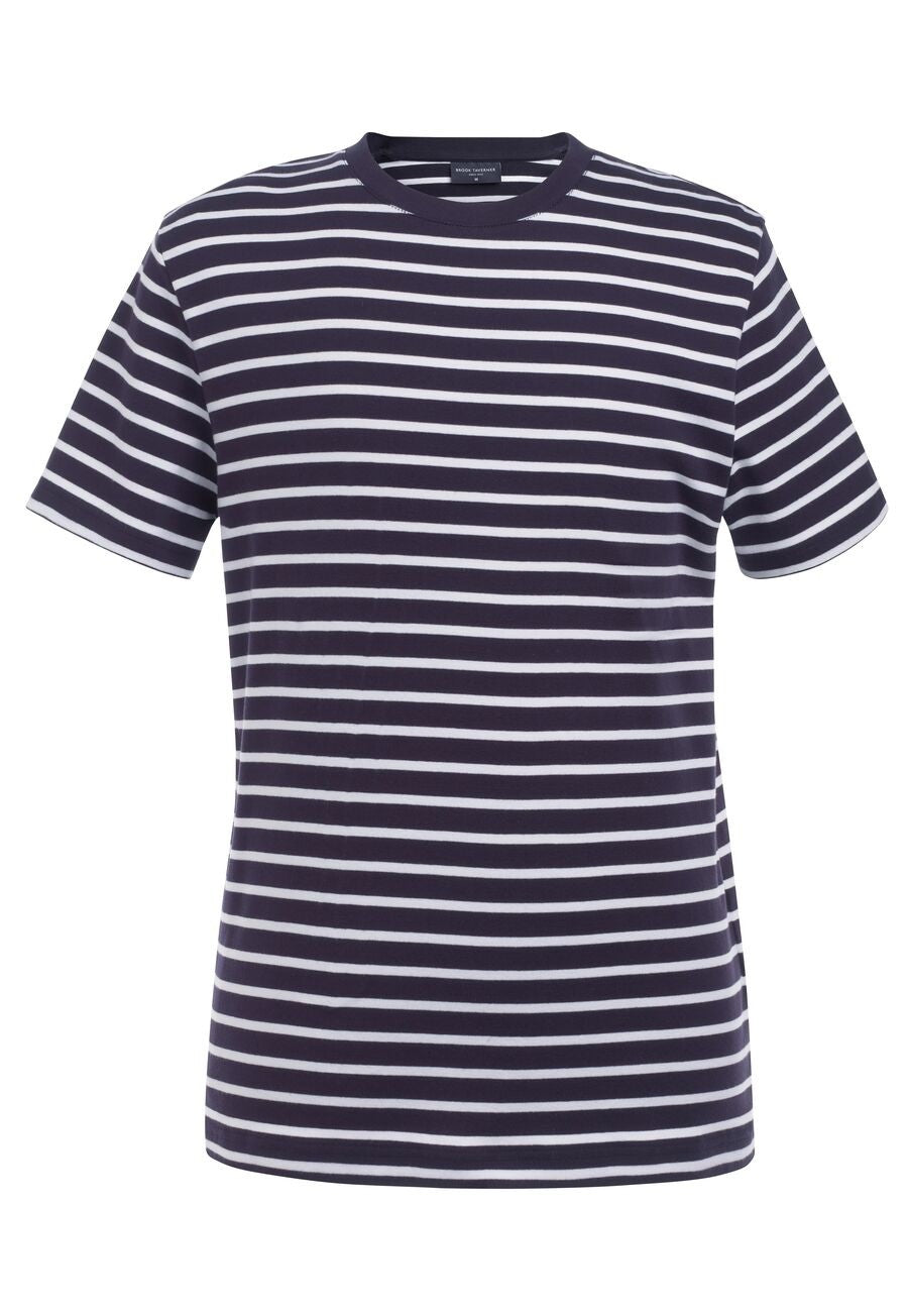 4721: Edmund Short Sleeve Mens Breton Top Hospitality T-Shirts Brook Taverner Navy/White XS