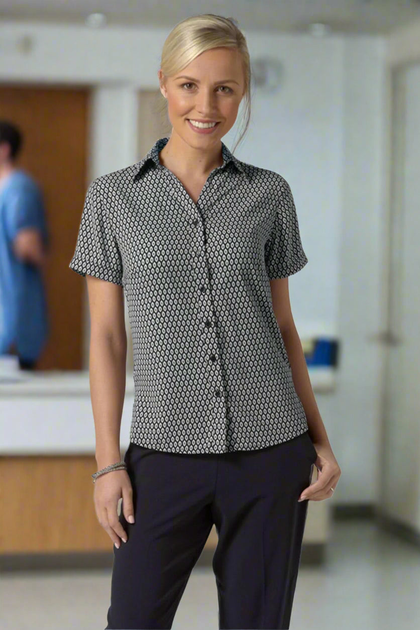 Emma Ladies Short Sleeve Blouse Blouses Vortex Designs Navy 6