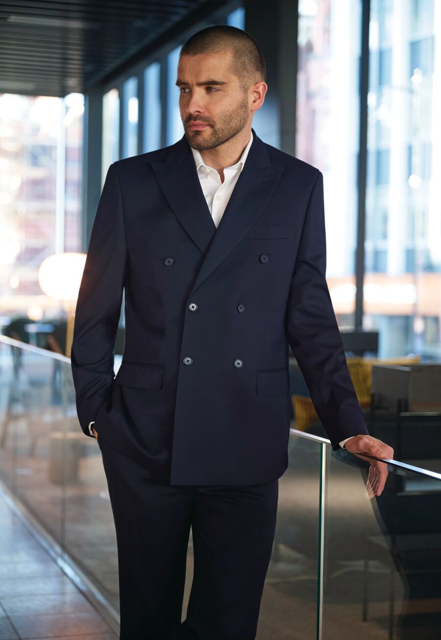 Ferdinand Mens Double Breasted Jacket Mens Suit Jacket Brook Taverner Navy 34" Short