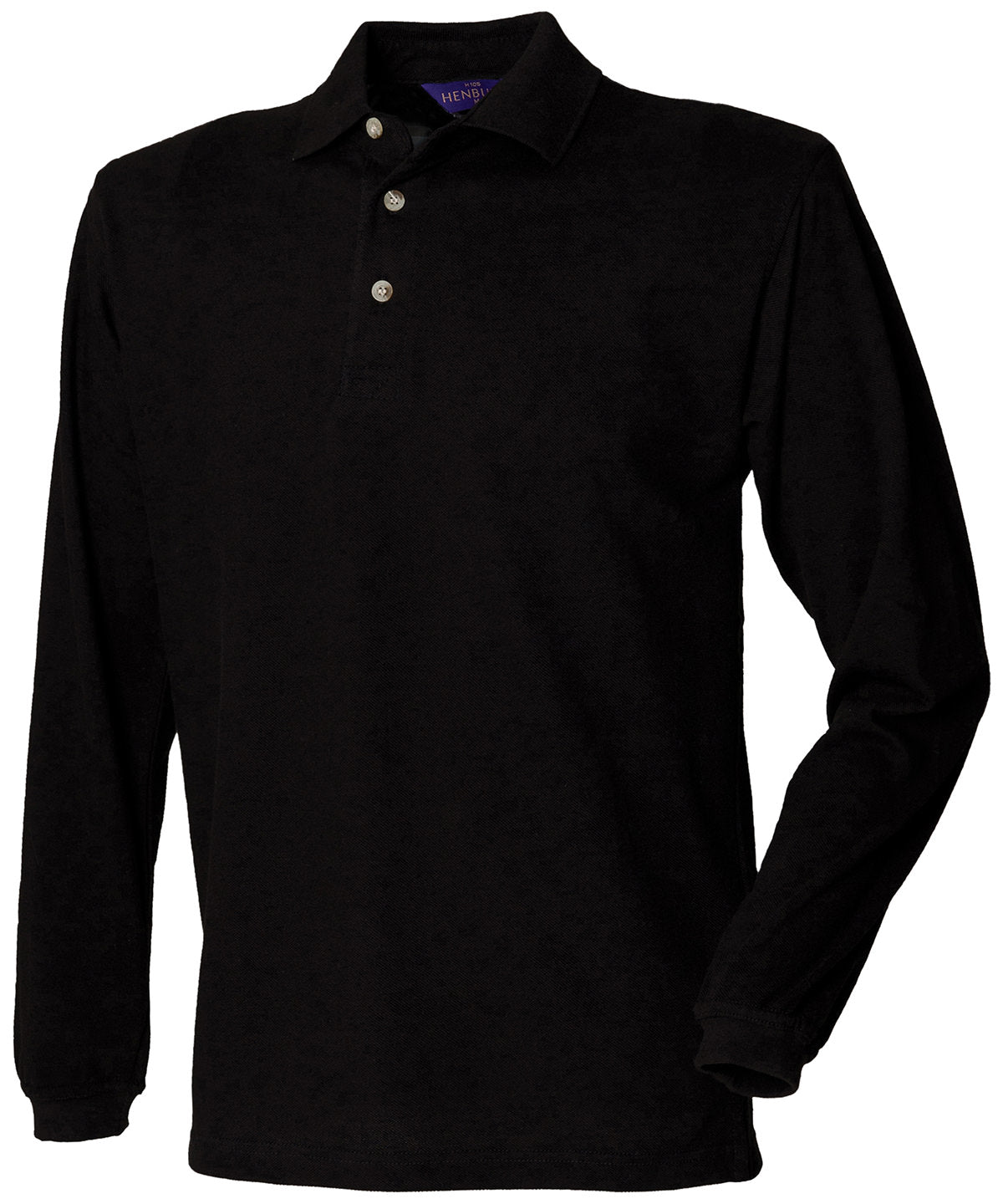 HB105: Long Sleeve Cotton Polo Mens Polos Henbury Black S
