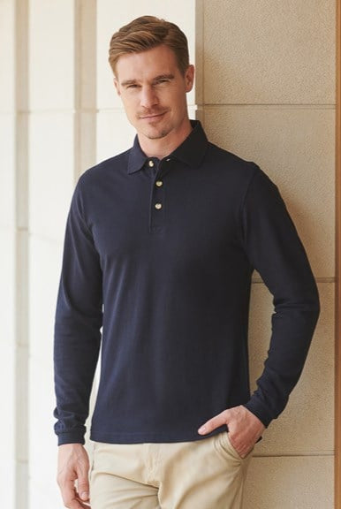 HB105: Long Sleeve Cotton Polo Mens Polos Henbury