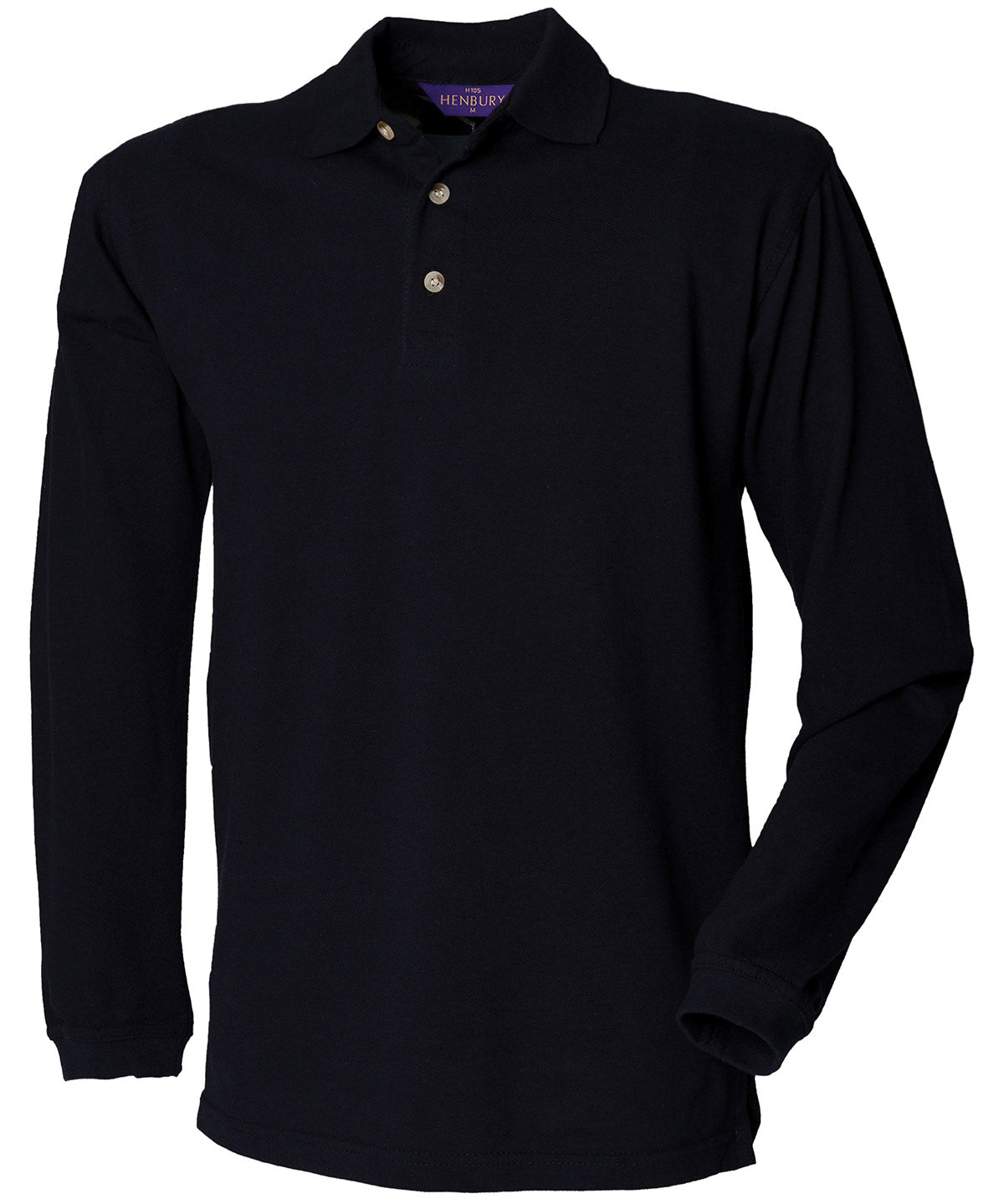 HB105: Long Sleeve Cotton Polo Mens Polos Henbury Navy S