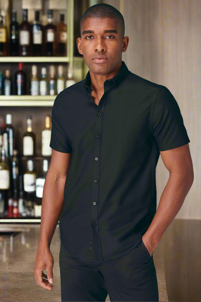 HB517: Modern Mens Oxford Shirt Mens Short Sleeve Shirts Henbury Black XS Regular