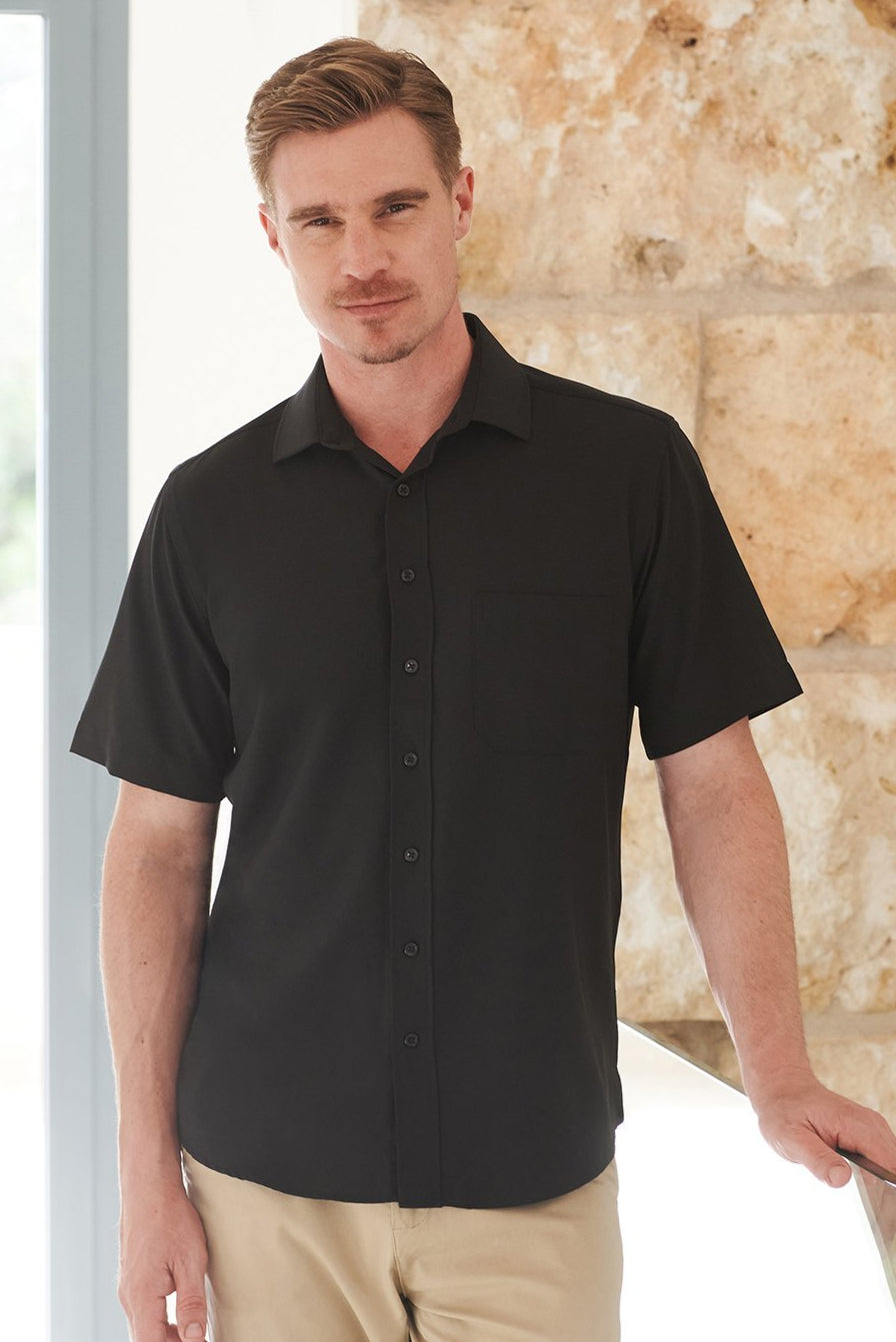 HB595: Mens Short Sleeve Wicking Shirt Mens Short Sleeve Shirts Henbury Black S