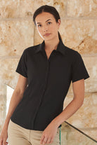 HB596: Ladies Wicking Shirt Womens Short Sleeve Shirts Henbury Black XS