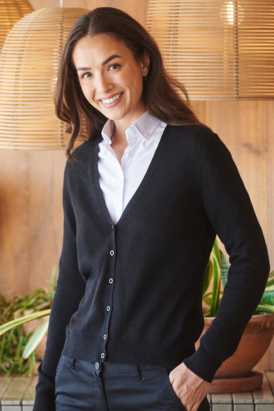 HB726: Ladies V-Neck Cardigan Womens Knitwear Henbury Navy 2XS