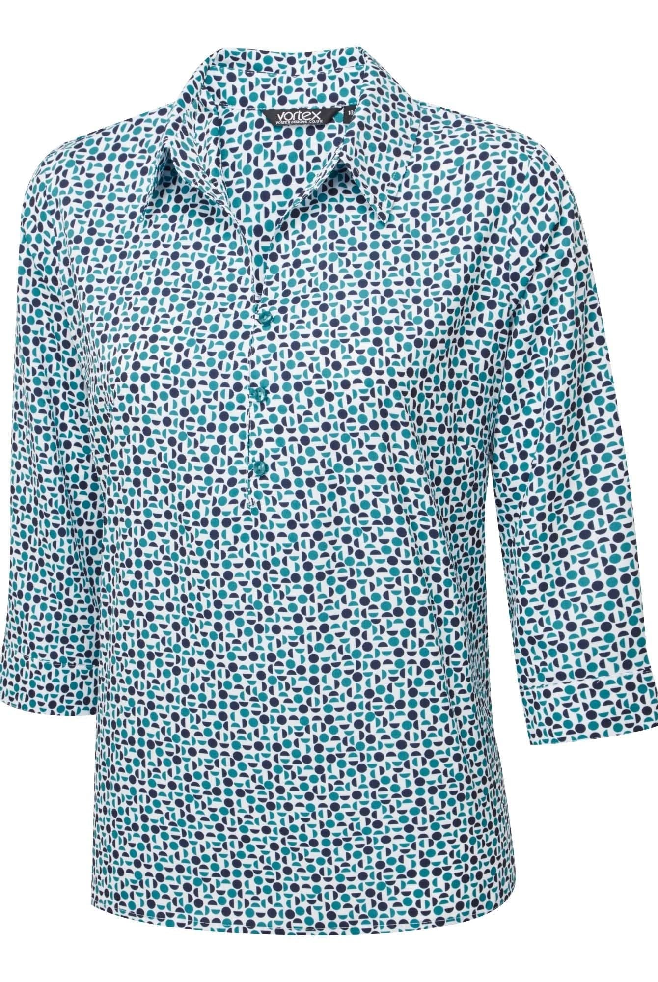 Izzy Ladies Geo Print 3/4 Sleeve Blouse Blouses Vortex Designs Jade 6