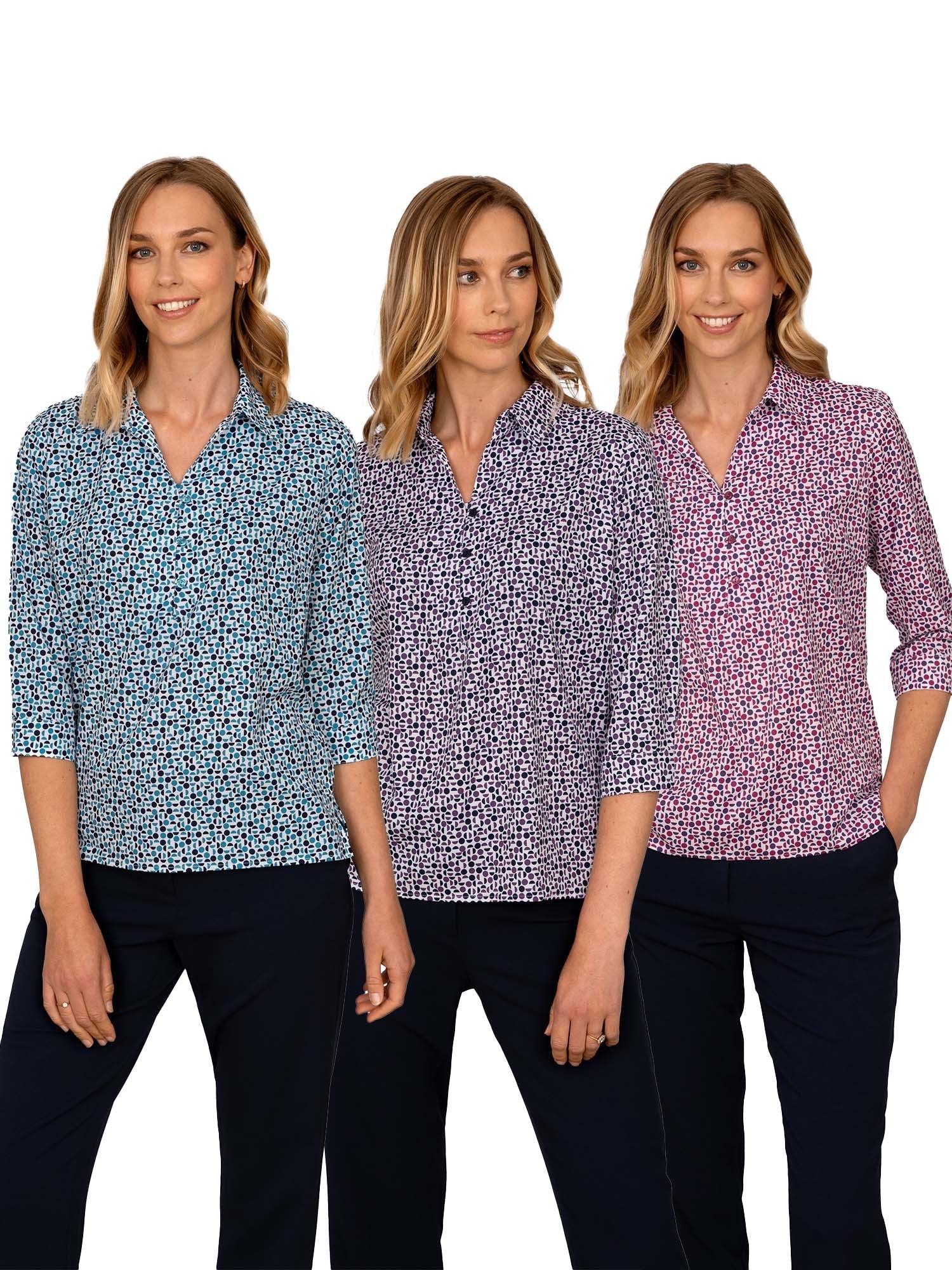 Izzy Ladies Geo Print 3/4 Sleeve Blouse Blouses Vortex Designs