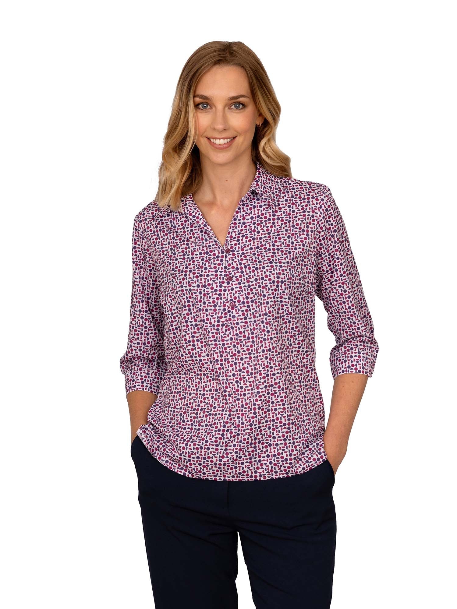 Izzy Ladies Geo Print 3/4 Sleeve Blouse Blouses Vortex Designs