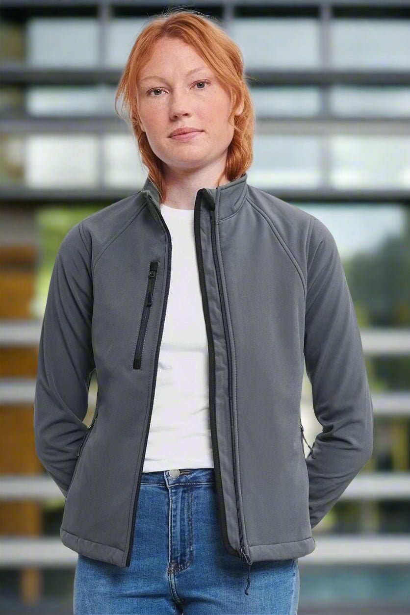 J140F: Premium Ladies Softshell Jacket Womens Softshell Jackets Russell Titanium XS