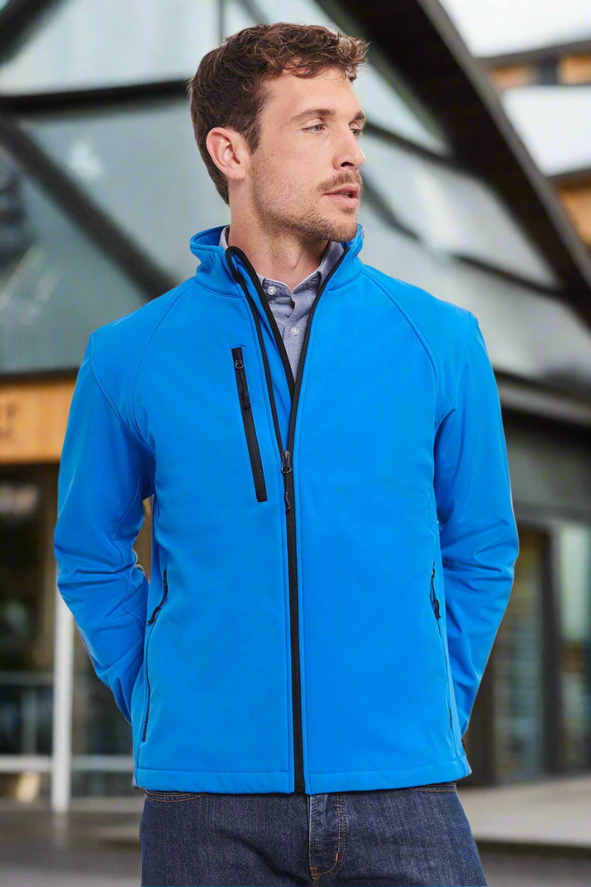 J140M: Mens Premium Softshell Jacket Mens Softshell Jackets Russell Azure Blue XS