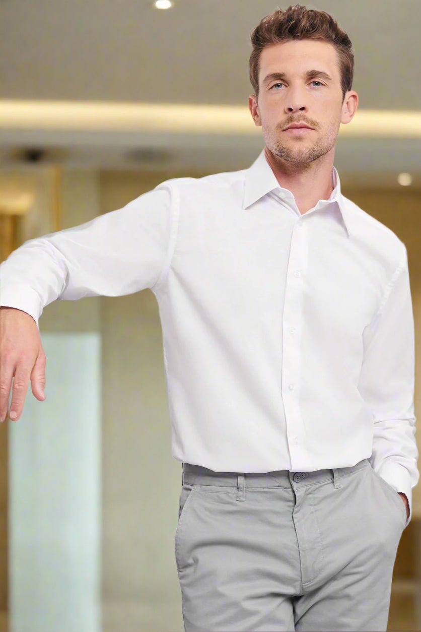 J922M: Mens Tailored Oxford Shirt Mens Long Sleeve Shirts Russell Collection White 14.5"