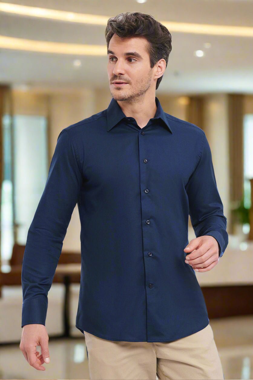 J922M: Mens Tailored Oxford Shirt Mens Long Sleeve Shirts Russell Collection Bright Navy 14.5"