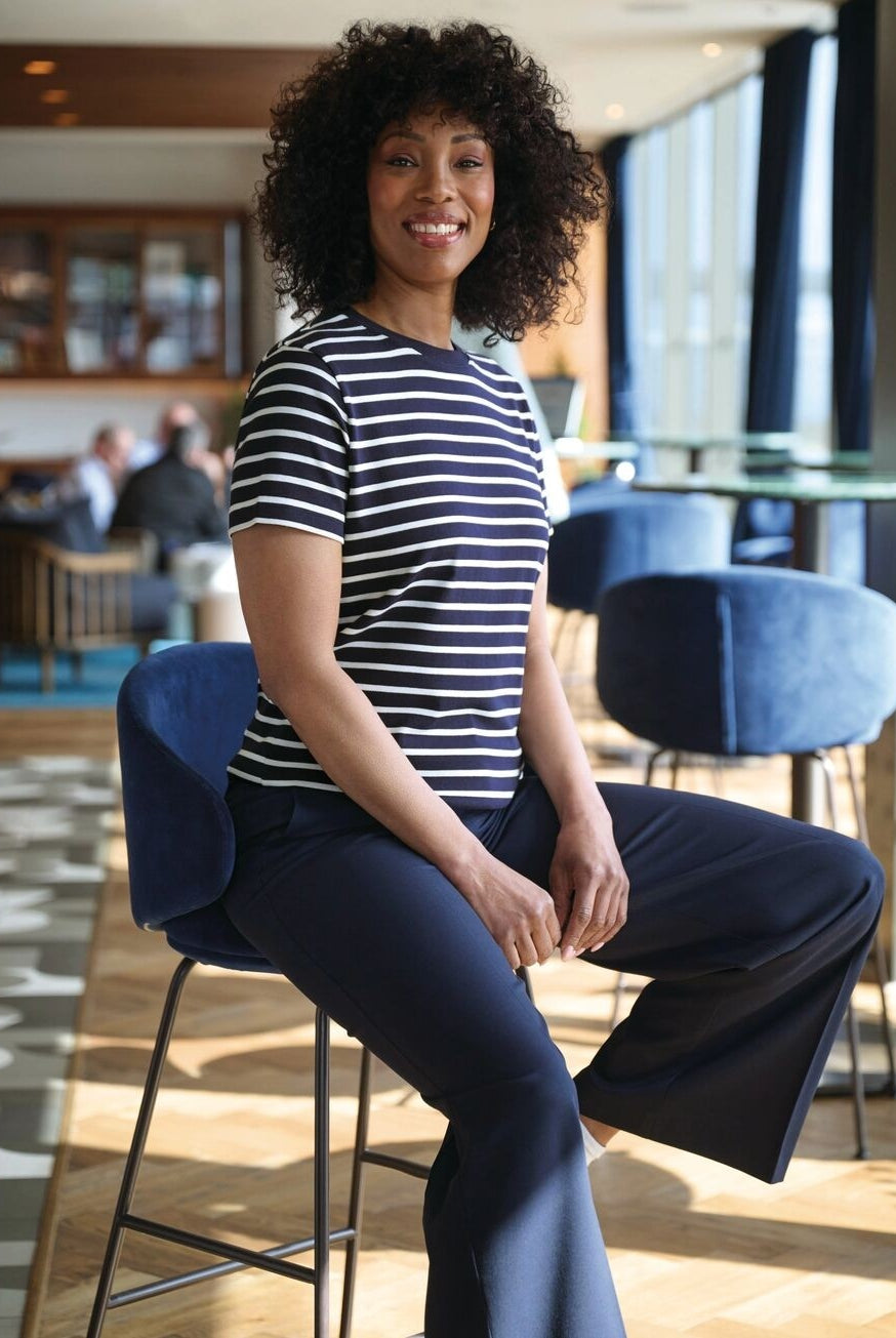 2429: Katy Short Sleeve Women's Breton Top Hospitality T-Shirts Brook Taverner Navy/White XS