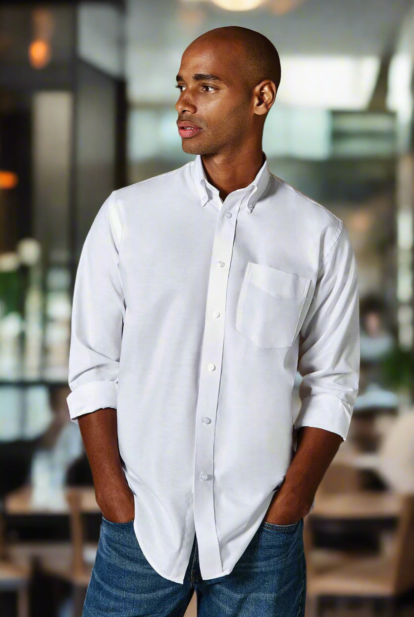 KK351: Mens Oxford Shirt Mens Long Sleeve Shirts Kustom Kit White 13.5"