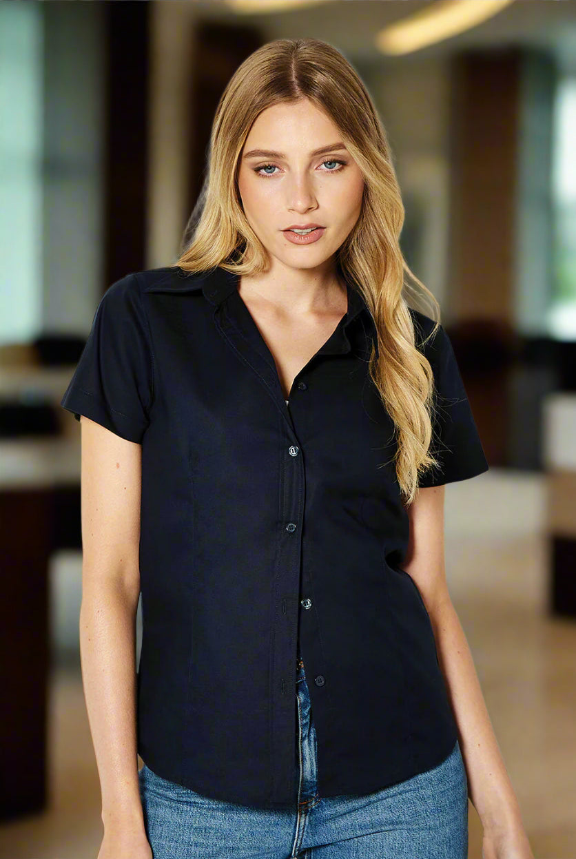 KK360: Ladies Oxford Shirt Womens Short Sleeve Shirts Kustom Kit