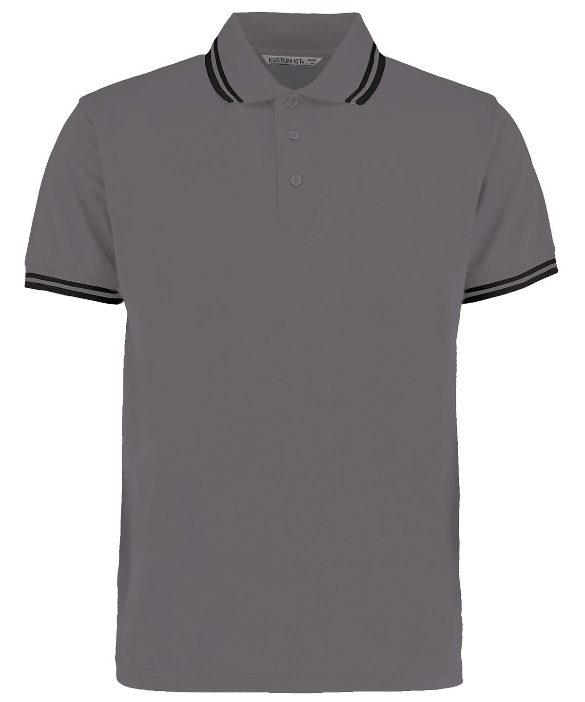 KK409: Classic Fit Tipped Collar Polo Mens Polos Kustom Kit Charcoal/Black S