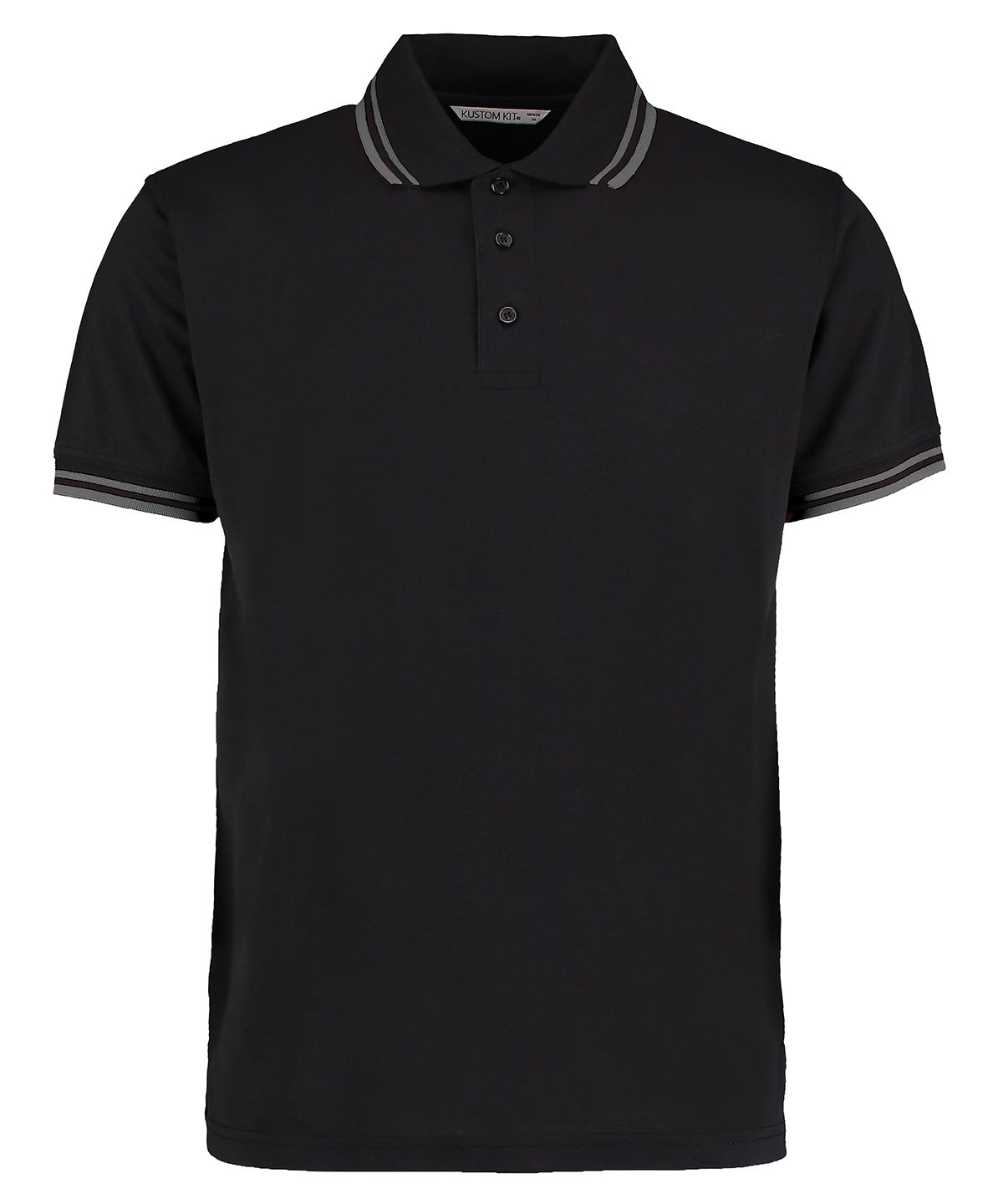 KK409: Classic Fit Tipped Collar Polo Mens Polos Kustom Kit Black/Charcoal S