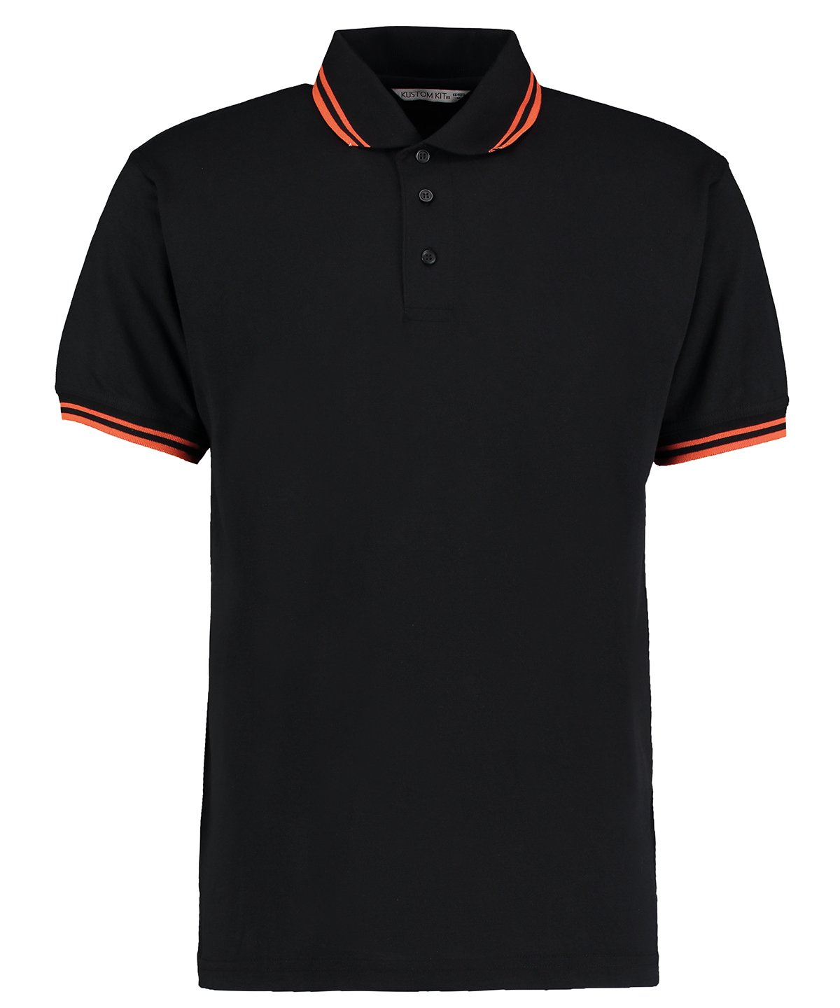 KK409: Classic Fit Tipped Collar Polo Mens Polos Kustom Kit Black/Orange S