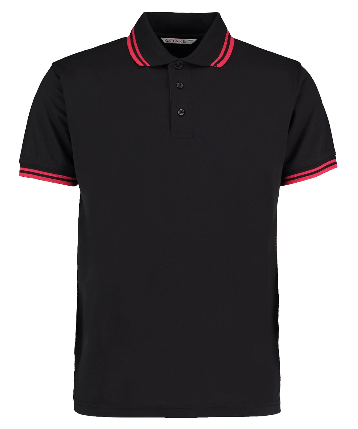 KK409: Classic Fit Tipped Collar Polo Mens Polos Kustom Kit Black/Red S