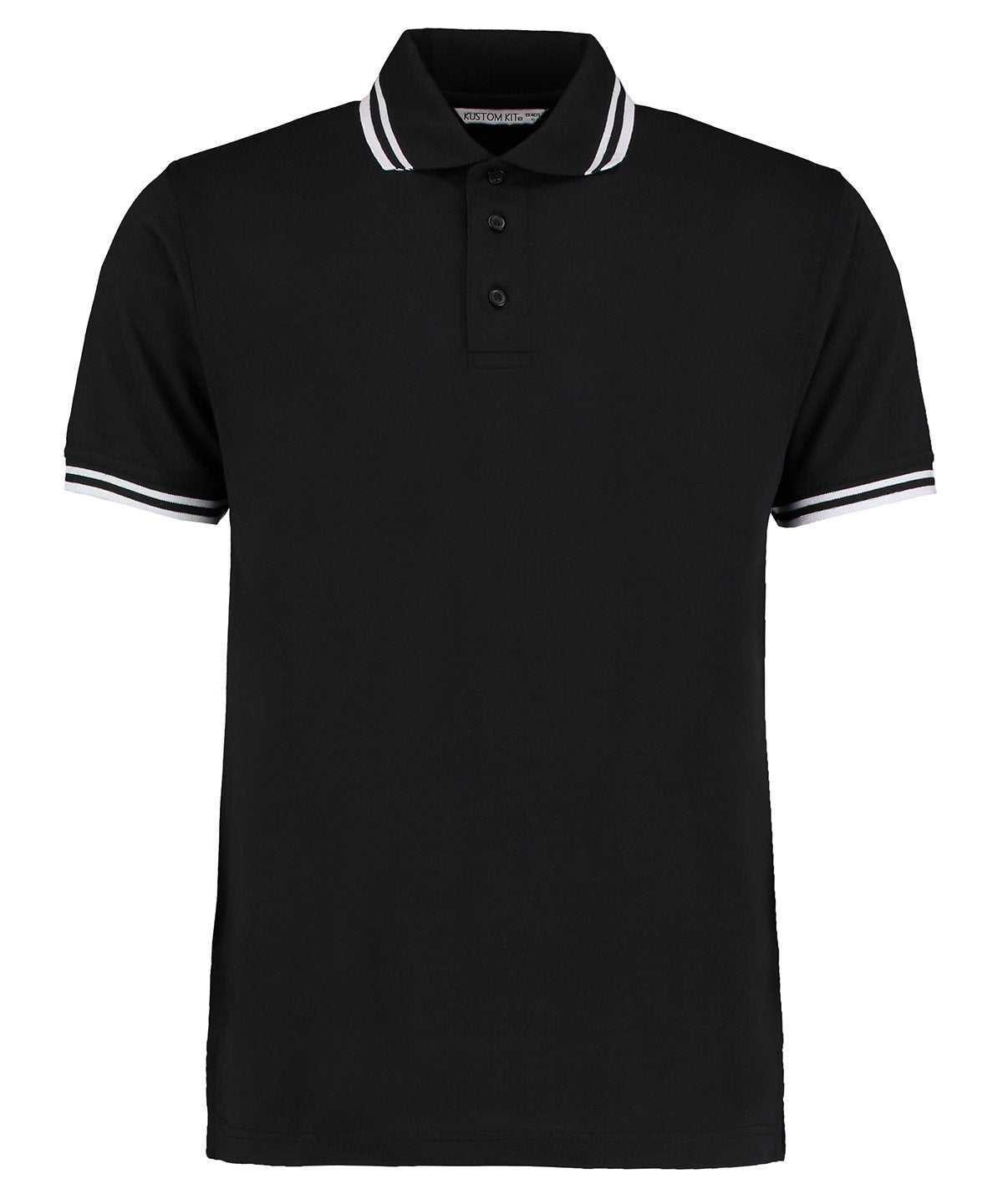 KK409: Classic Fit Tipped Collar Polo Mens Polos Kustom Kit Black/White S