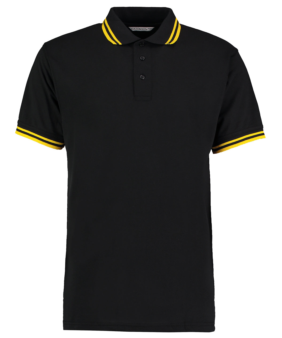 KK409: Classic Fit Tipped Collar Polo Mens Polos Kustom Kit Black/Yellow S