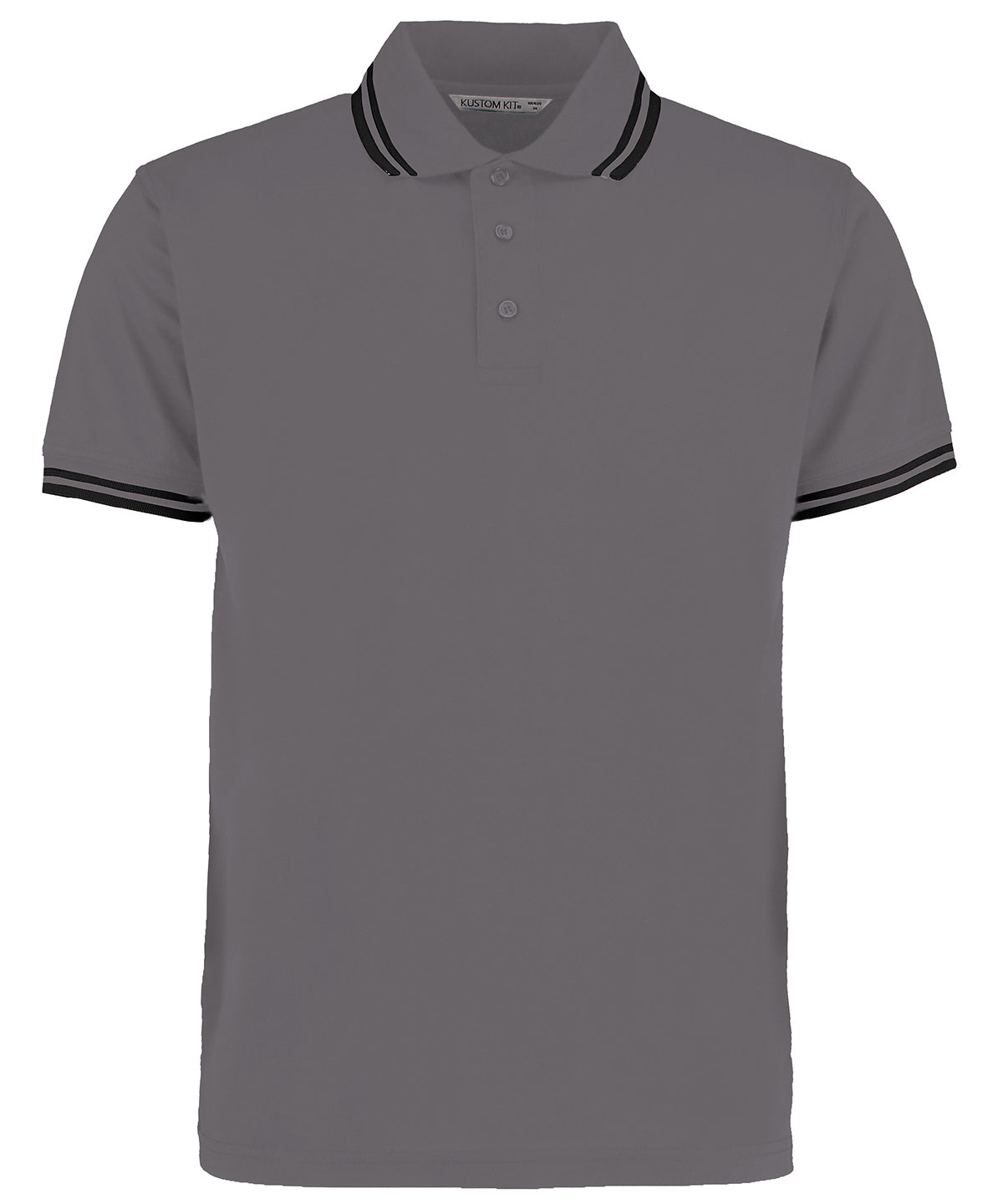 KK409: Classic Fit Tipped Collar Polo Mens Polos Kustom Kit Charcoal/Black S