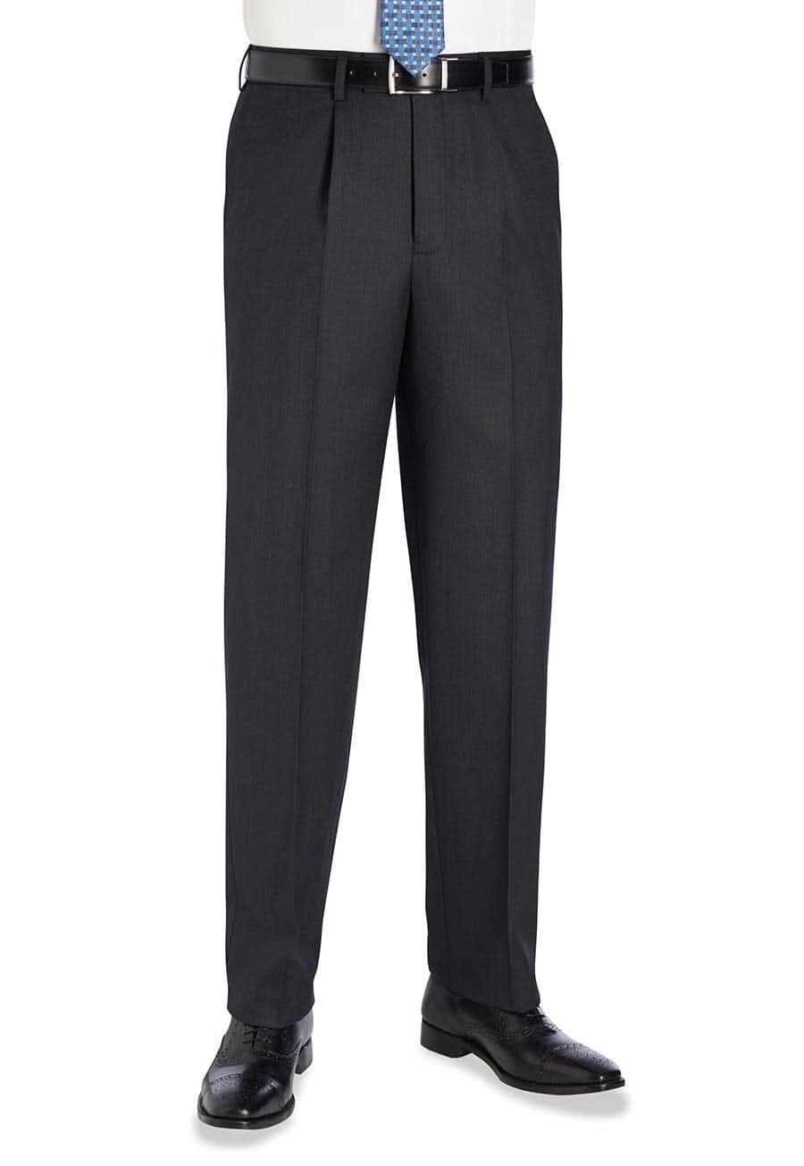 Langham Single Pleat Mens Suit Trouser Mens Suit Trouser Brook Taverner Charcoal 28 Short (29.5")