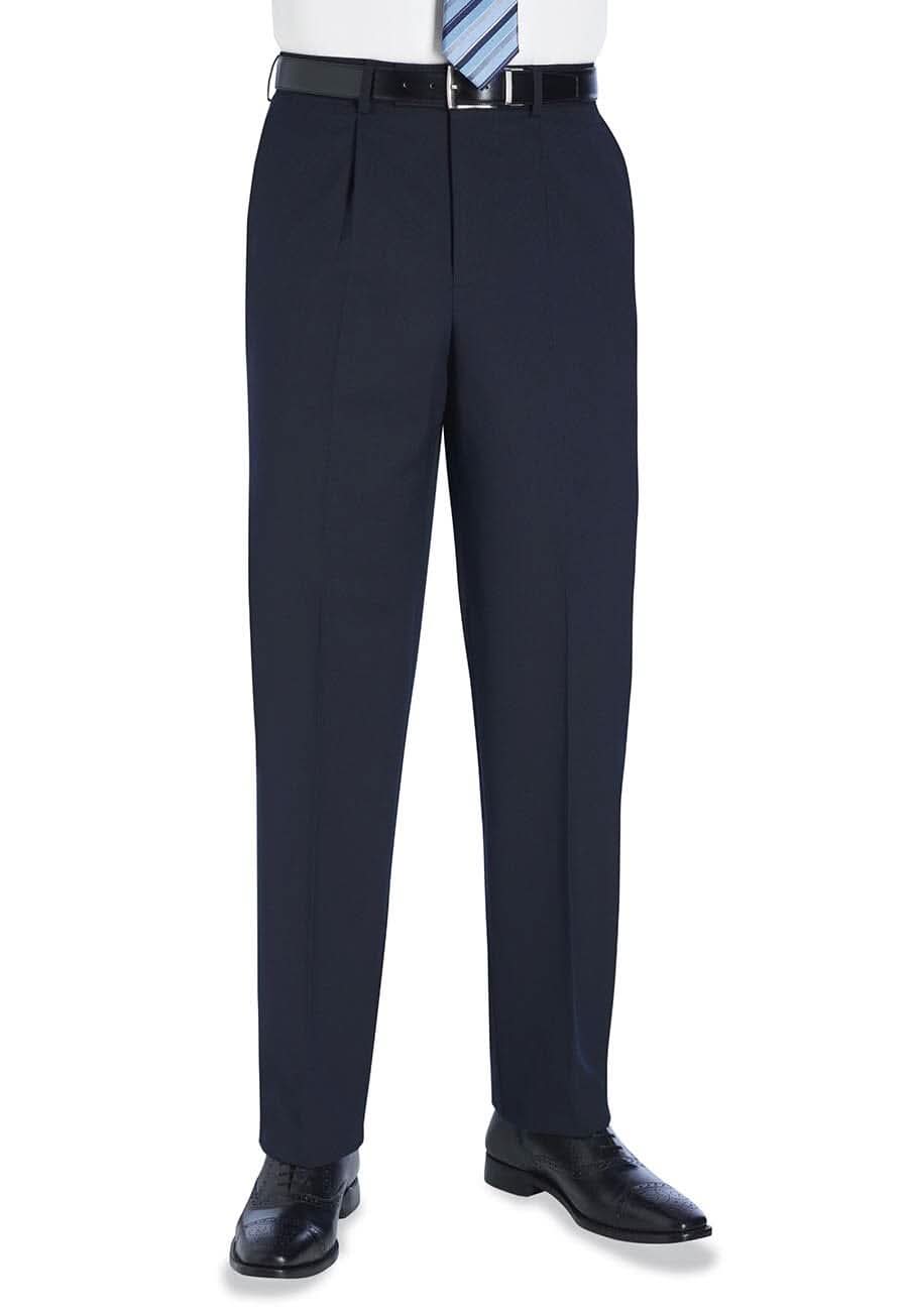 Langham Single Pleat Mens Suit Trouser Mens Suit Trouser Brook Taverner Navy 28 Short (29.5")