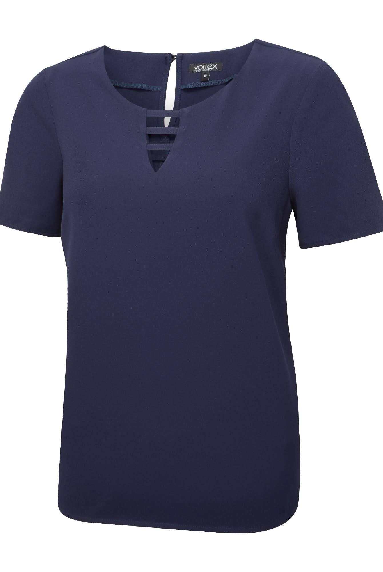 Lottie Ladies Notched Neck Blouse Blouses Vortex Designs Navy 6